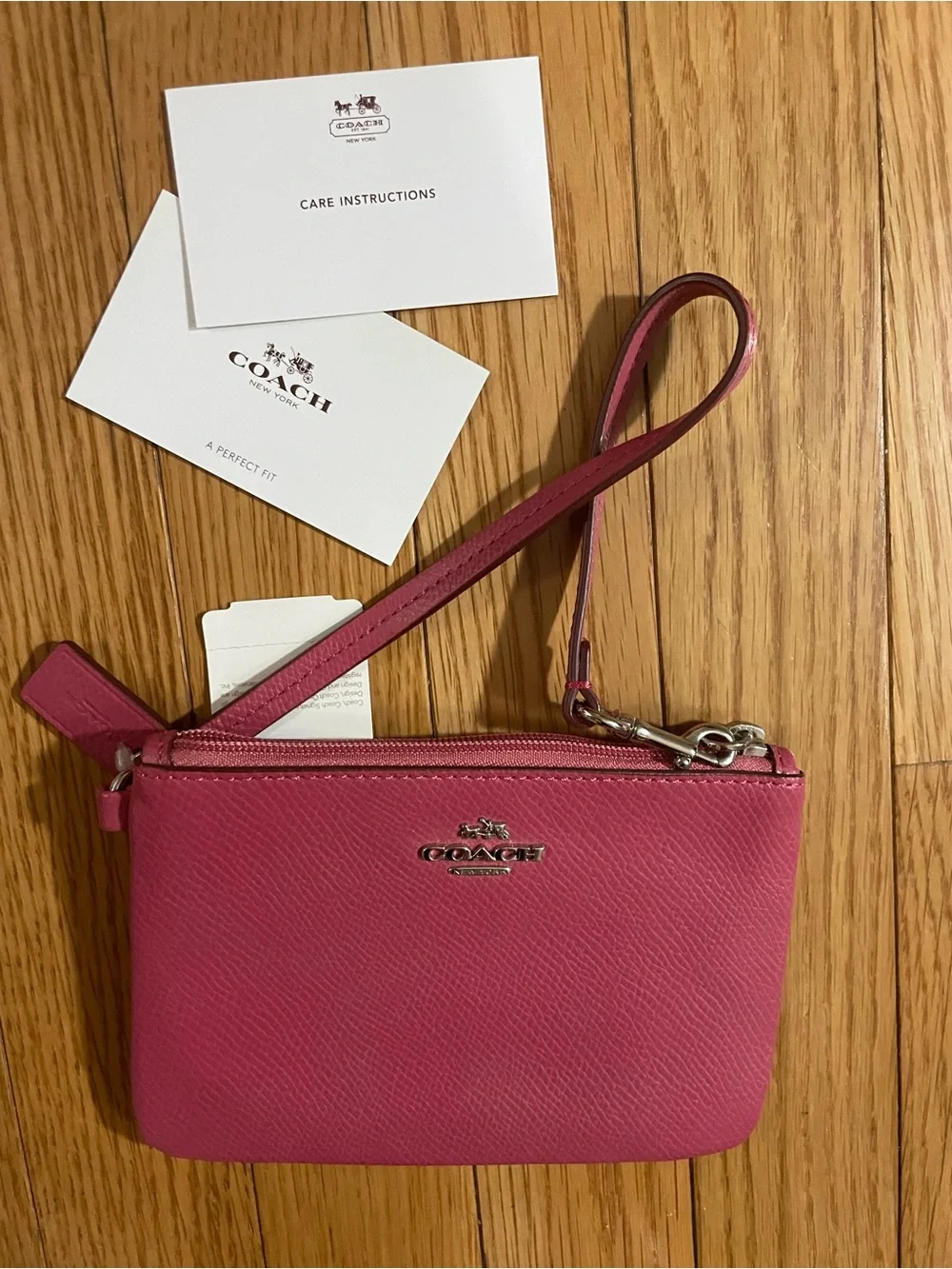Coach Hot Pink Leather Wristlet with Strap